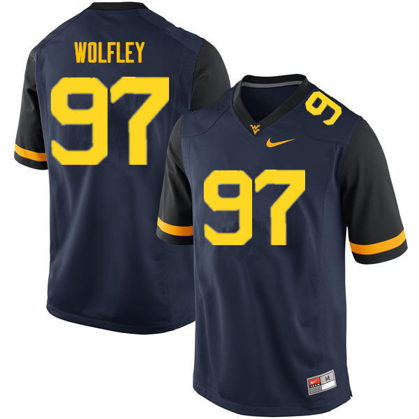 Men #97 Stone Wolfley West Virginia Mountaineers College Football Jerseys Sale-Navy